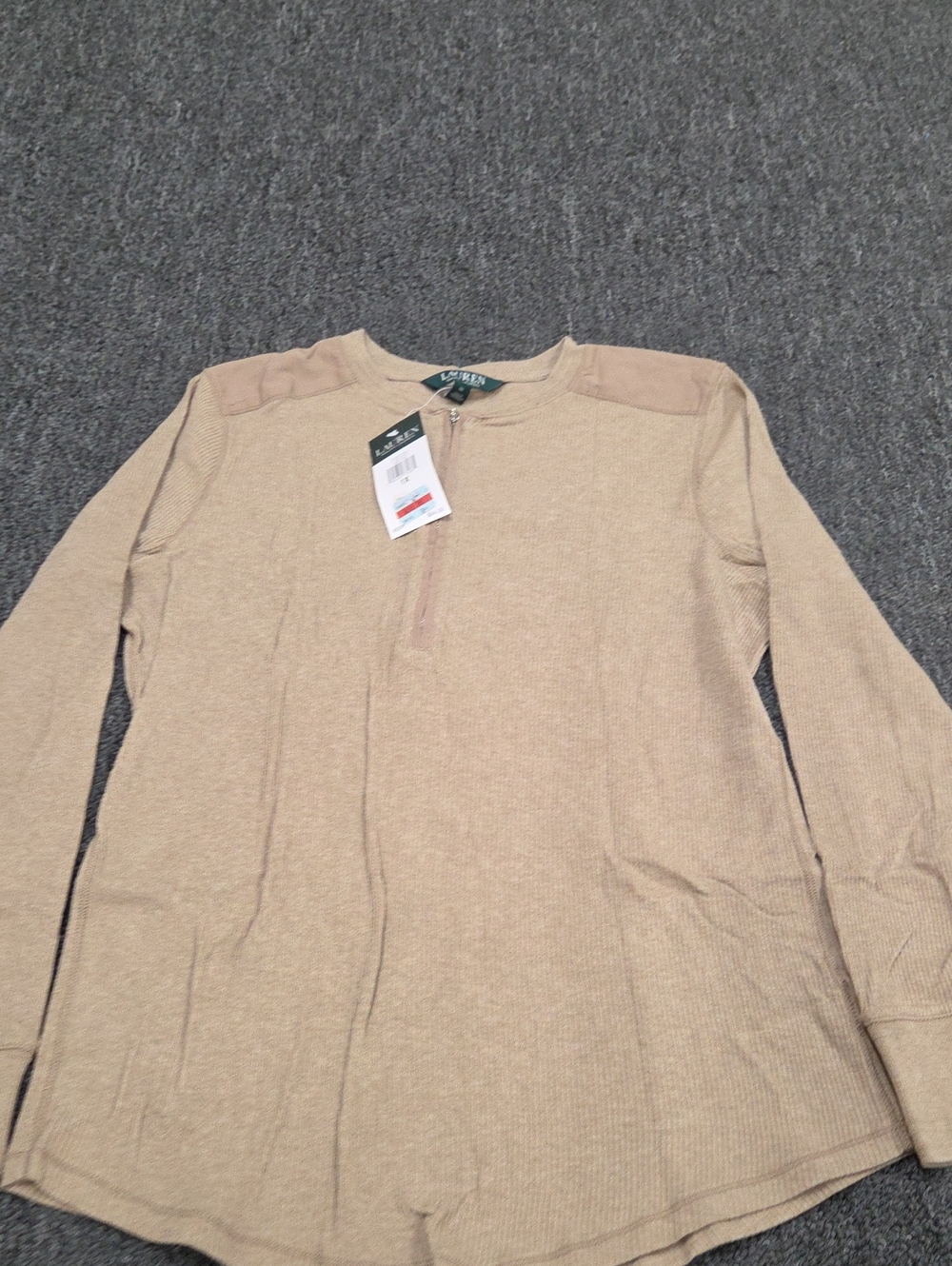 (#4) Lauren Ralph Lauren Tan Ribbed Half-Zip Pullover